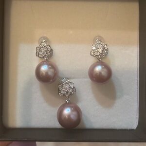 Manta Rose/light Pink Freshwater Pearls Earrings And Sterling Silver Pendant